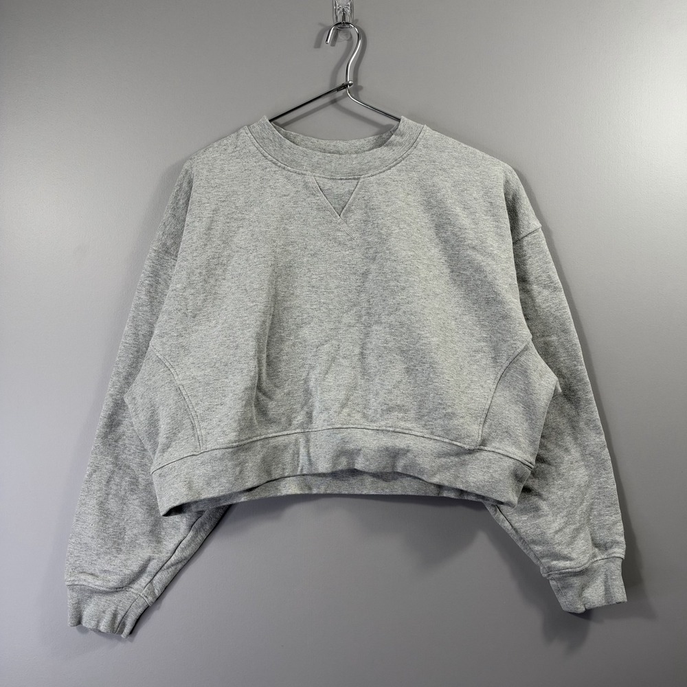 Reformation Sweatshirt Womens Small Gray Fleece Cropped Crewneck Pullover Boxy